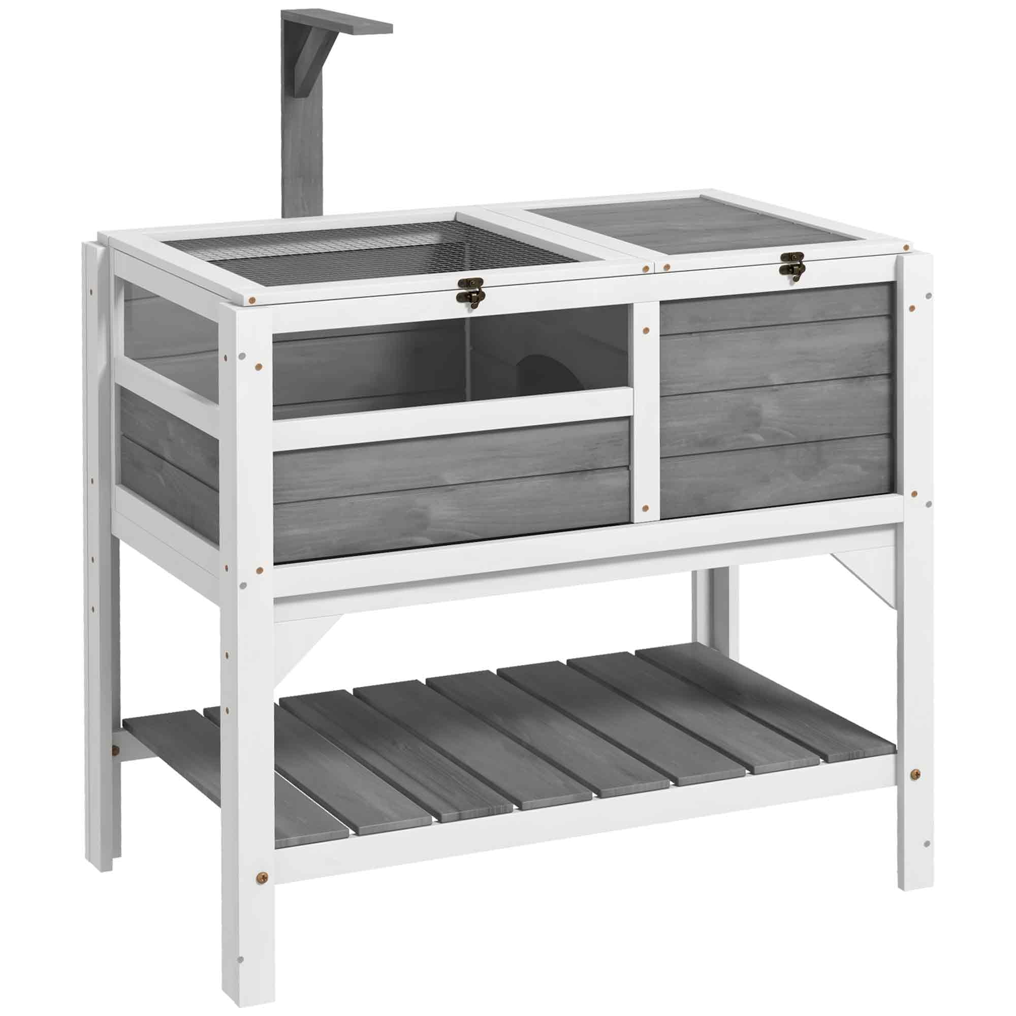 PawHut Recinto per tartarughe su gambe con ripiano portaoggetti - legno d'abete - interno ed esterno - dim. 103H x 84L x 51W cm grigio chiaro