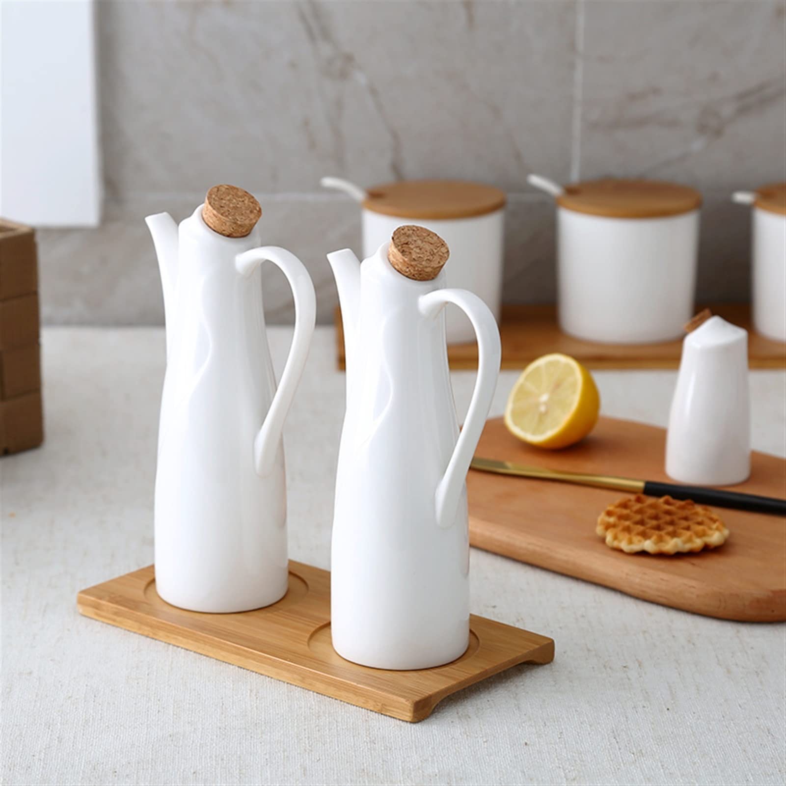 Essig Ölspender Keramik Salzpfeffer Öl Flasche Set Japan Stil Porzellan Olive Soja Gewürz Home Öl Essig Flaschen Küchenkochwerkzeuge Olivenöl-Spenderflasche (Color : 1 Set4)