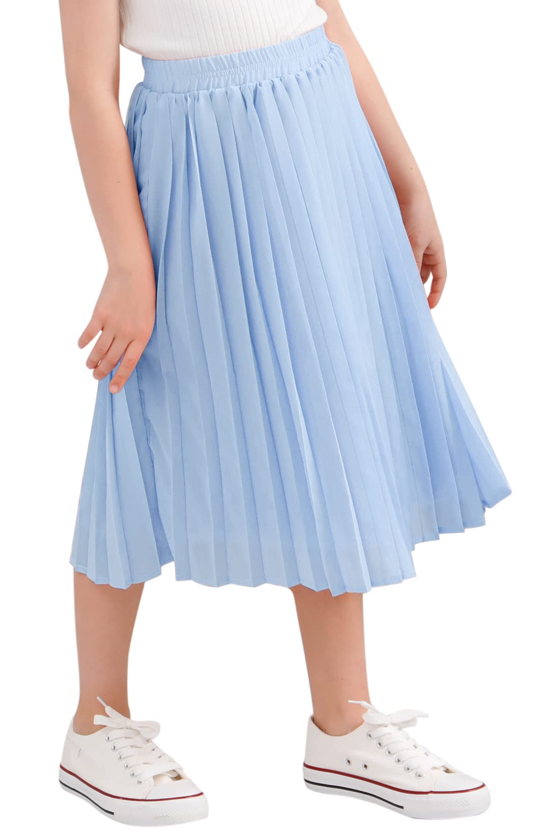 GORLYA Girls Chiffon Pleated Elastic High Waist A-Line Boho Swing Maxi Long Skirt 4-14T