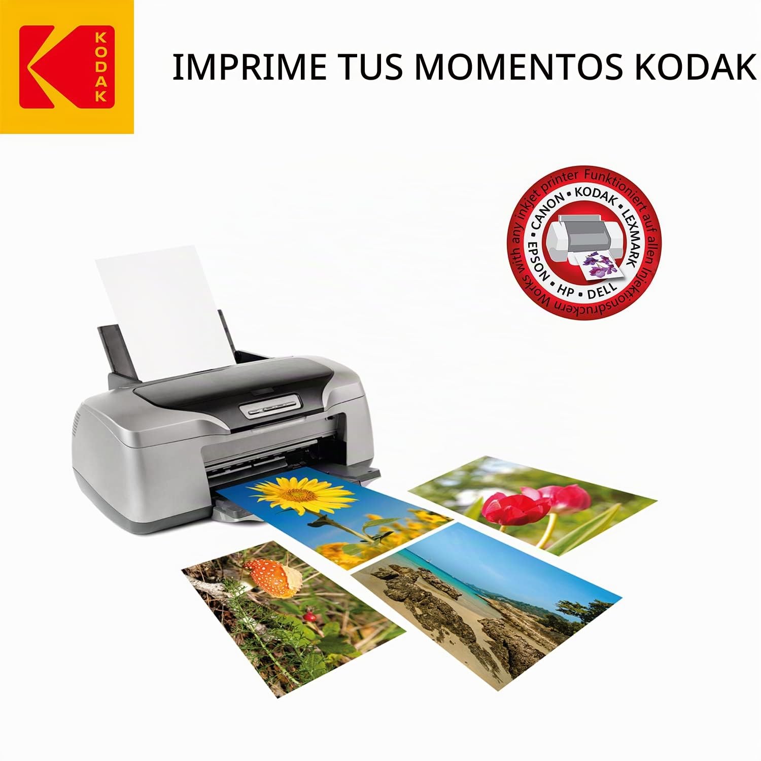 Kodak Papel fotográfico mate, 180 g/m2, DIN A4, 210 mmx297 mm, 50 hojas para impresora de inyección de tinta, papel fotográfico, tarjetas fotográficas, instantáneas, resistentes al agua, color blanco