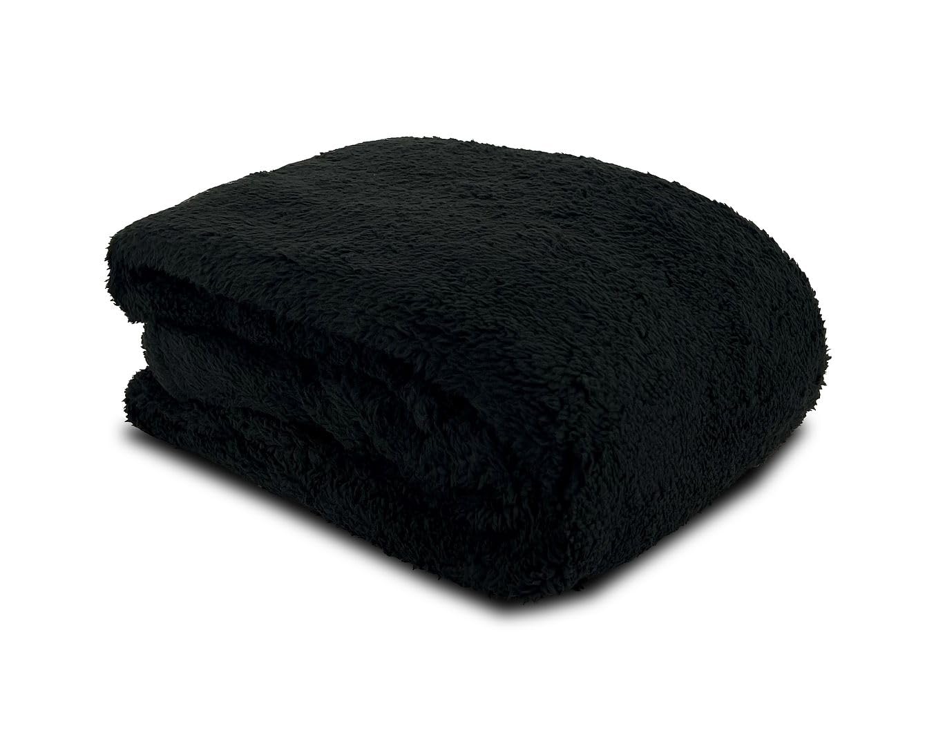 John Aird Teddy Fleece Cozy Bed Sofa Throw Blanket (Black, King (200 x 240cm)