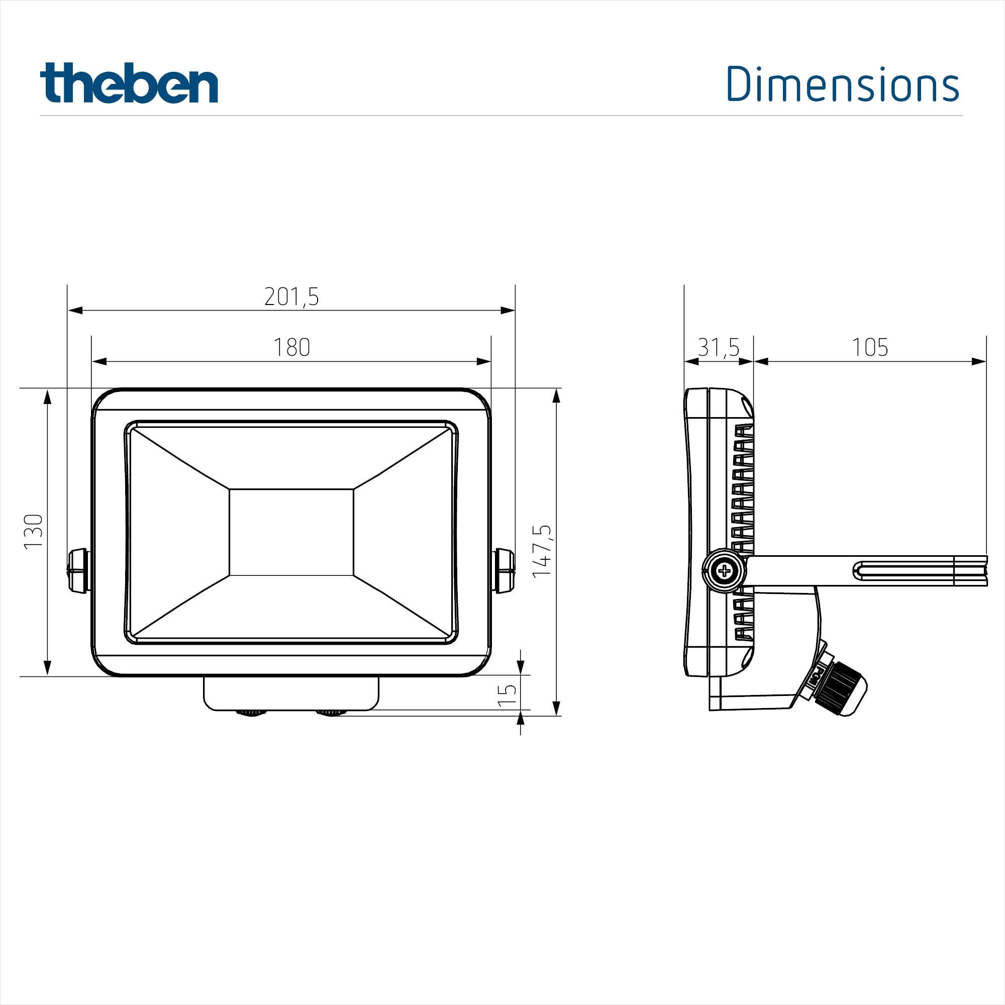 Theben 1020692 theLeda B20L W WH LED-Strahler 20 W 3000 K Wand/Decke außen | 2420 lm, IP 65, 360° drehbar, optional modular (Bewegungsmelder/Lichtsensor) erweiterbar, weiß, warmweiß