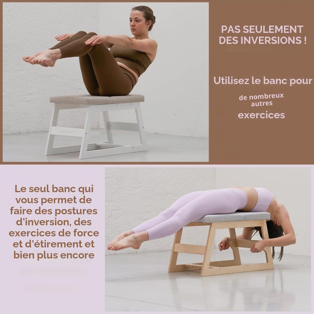 MeansWood Banc d’Inversion Yoga en Bois – Chaise de Yoga pour Postures Inversées, Yoga & Fitness – Support pour Sirsasana, Postures sur tête vers le bas (Version Naturelle)