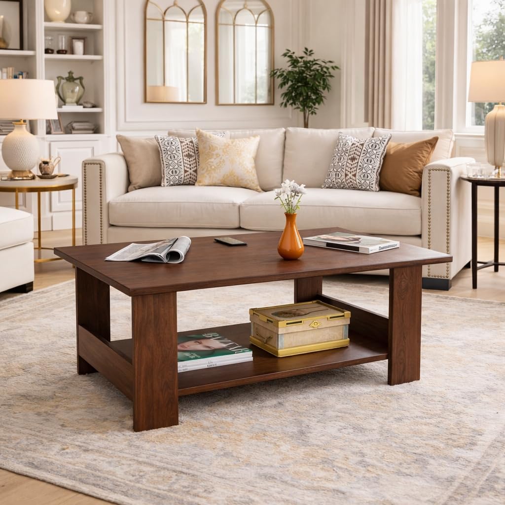 Spyder Craft Modern Coffee Table with Open Storage Shelf – Minimalist Rectangular Center Table for Living Room, Office, and Lounge – Durable Engineered Wood, Easy Assembly (Columbian) (Assembly -DIY)