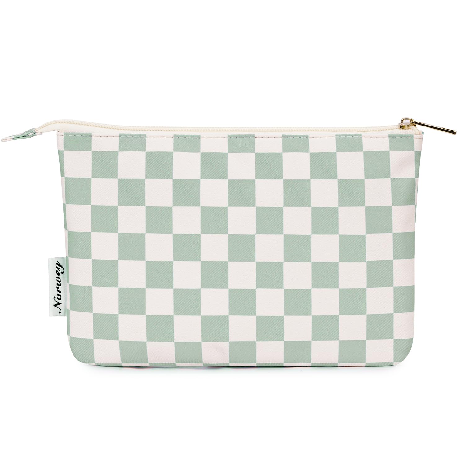 Narwey Small Makeup bag for Purse, Small Makeup Pouch for Purse Cosmetic Bag with Zipper, Cute Make up Pouch for Women Girls (Mint Green Checkerboard)