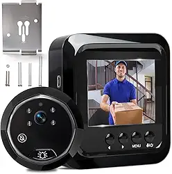 Olho Mágico Digital, Olho Mágico com Câmera, Ecrã de Alta Definição de 2,4 Polegadas, Campainha Digital Olho de Gato Preto com Visão Noturna e Sessão de Fotos​, Visor Digital de Porta