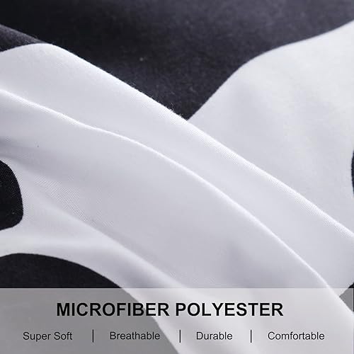 Miniatura 7 de PERFEMET Juego de edredón de 3 piezas con estampado de vaca, tamaño matrimonial, negro y blanco, lindo juego de ropa de cama geométrico, suave,