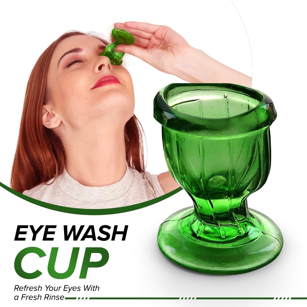 2activelife Set of 2 Eye Wash Cups with Storage Container | Eye Cleaner Solution for Tired Eyes, Eyestrain, Makeup and Dust | Eye-Shaped Rim for Eye Rinse and Cleansing - Green