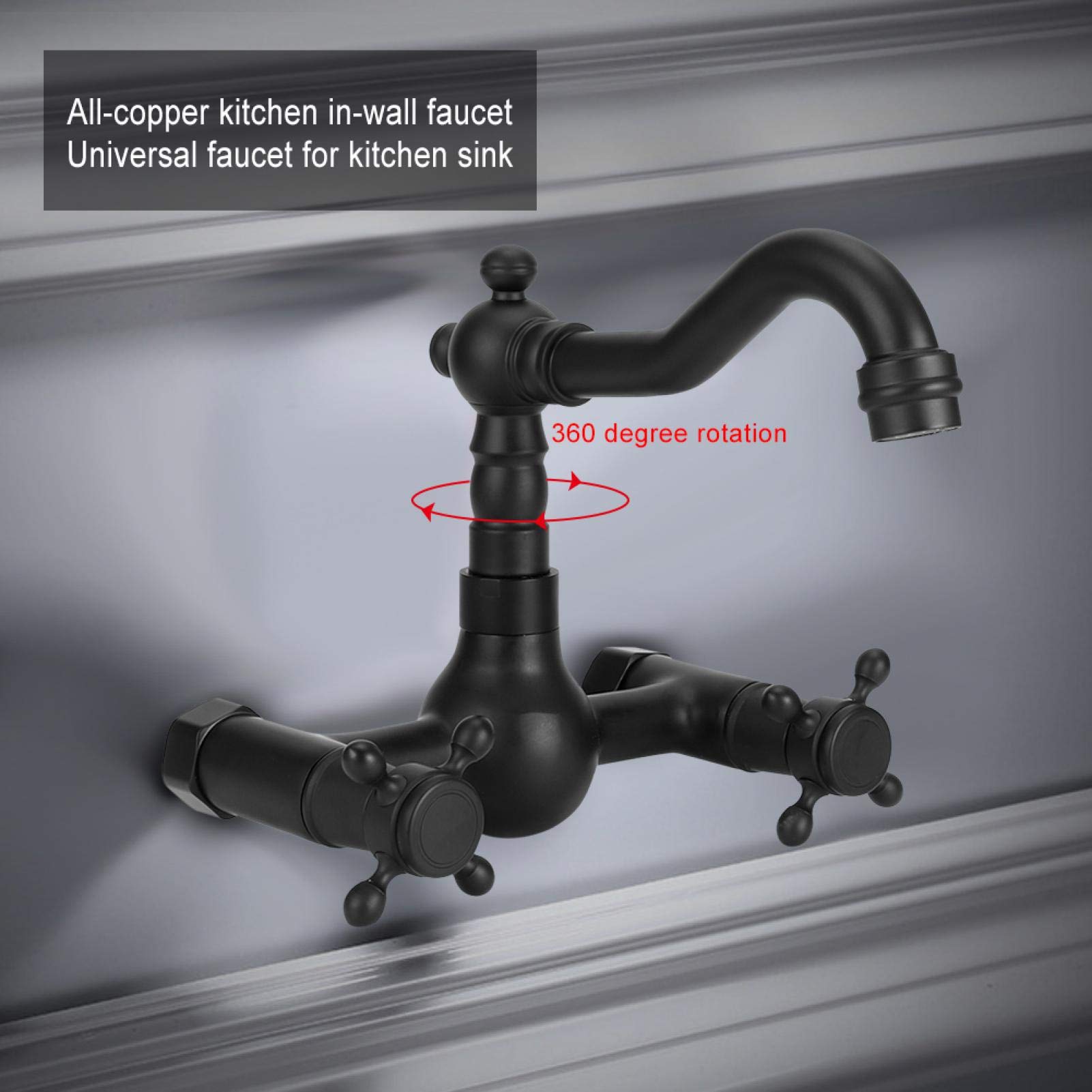 Rubinetto a Parete Rubinetto da Cucina In Rame Rubinetto per Vasca Rubinetto a Doppia Maniglia Miscelatore per Acqua Calda e Fredda Rubinetto Girevole a 360° per Cucina Bagno(2)