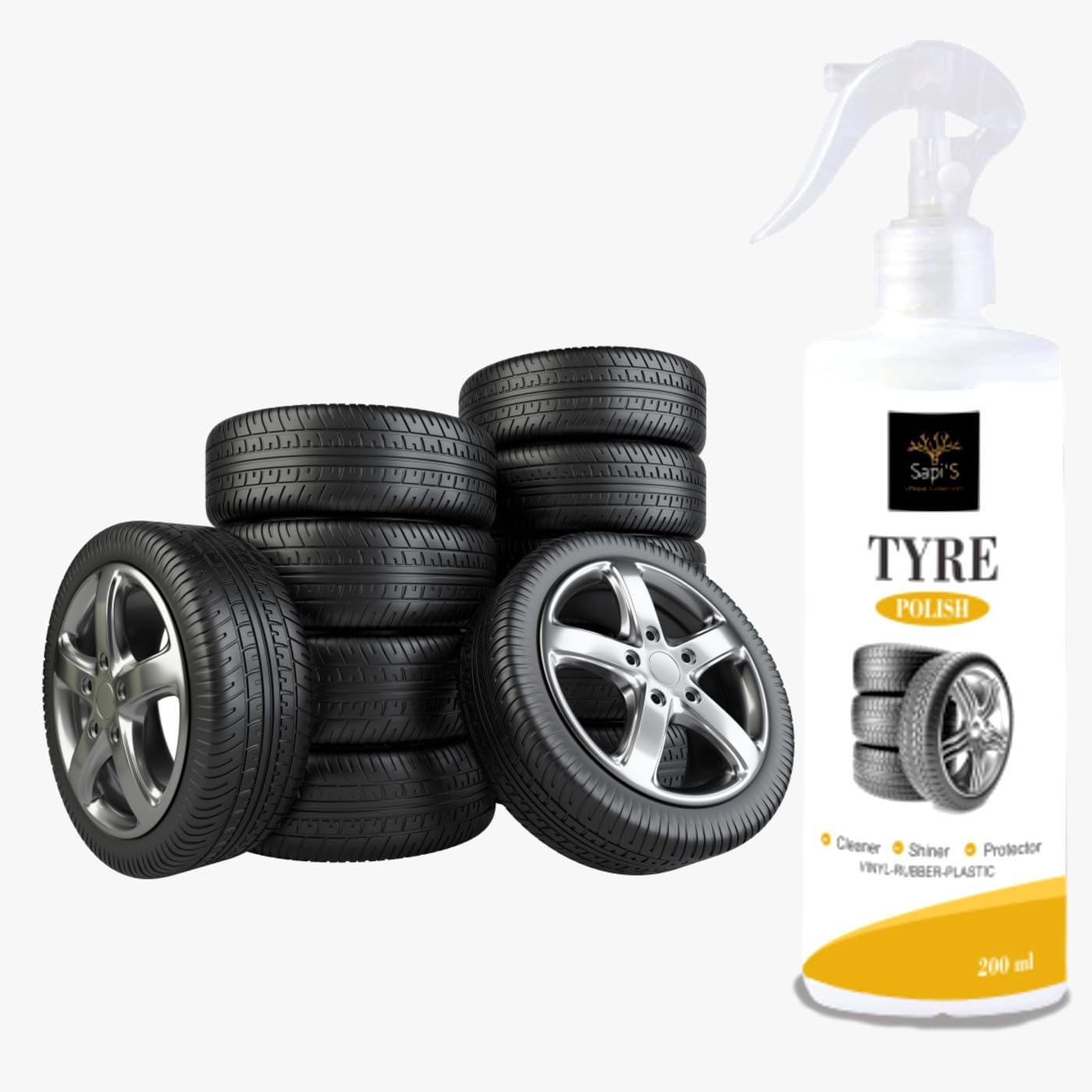 SAPI'S Tyre Polish - Matte Black, 200ml, Dry Touch, Zero Dust, Biodegradable, Car Tyre Dressing Spray-image-40