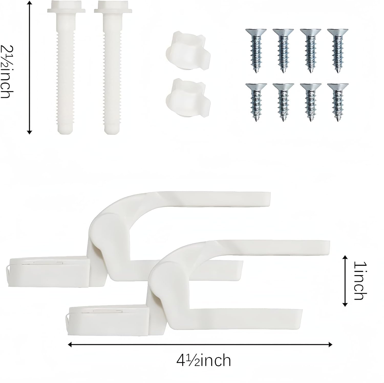 2PCS Universal White Plastic Toilet Seat Hinge Replacement Toilet Seat Hinge with Mounting Screws Suitable for Toilet Flaps