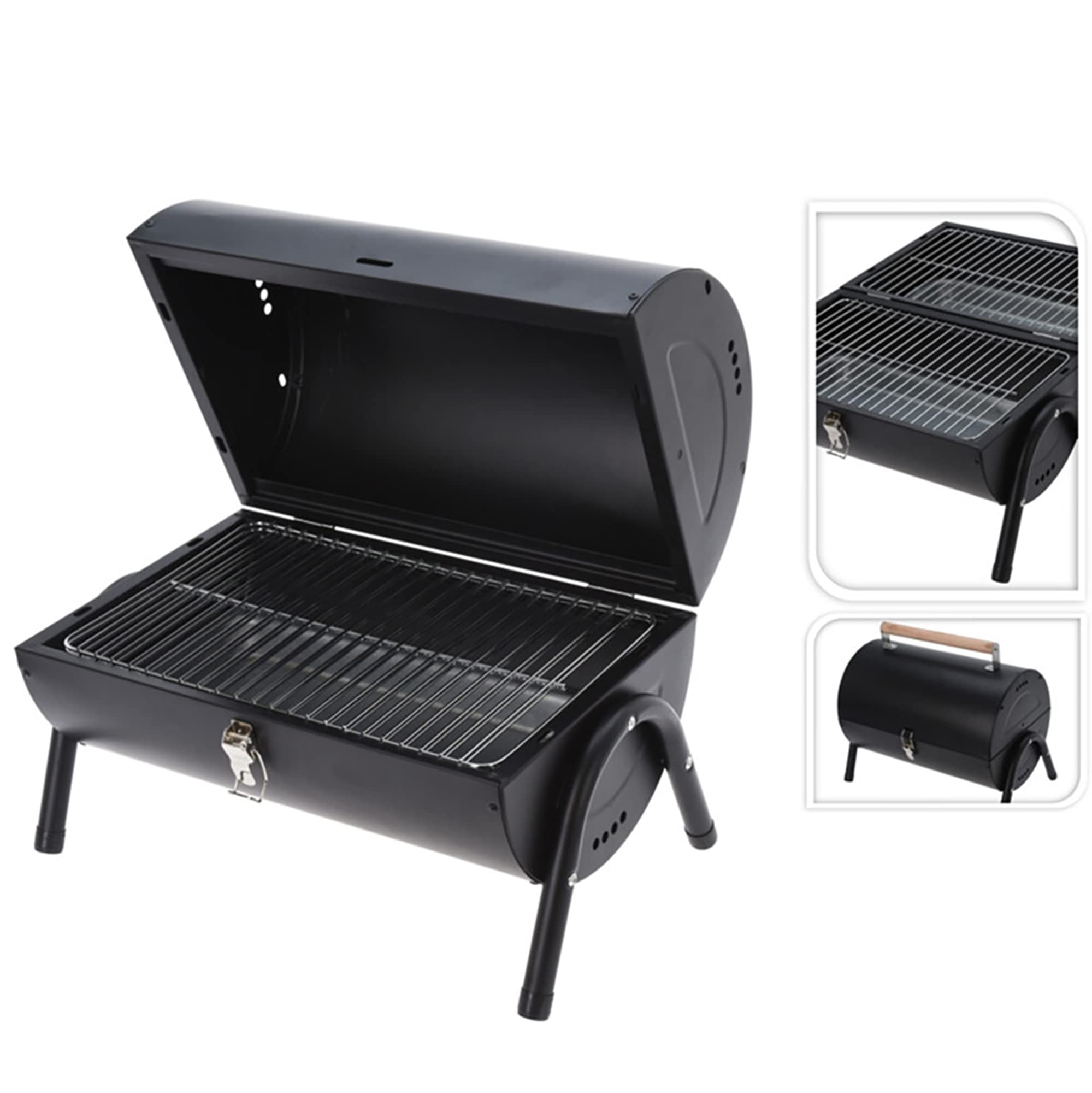 Barbecue a Carbonella Portatile da Esterno Tavolo con Coperchio, Barbeque BBQ Ottawa Cilindrico Nero portatile Giardino Terrazzo Esterno 41x26xh36 cm Griglia Compatta da Campeggio