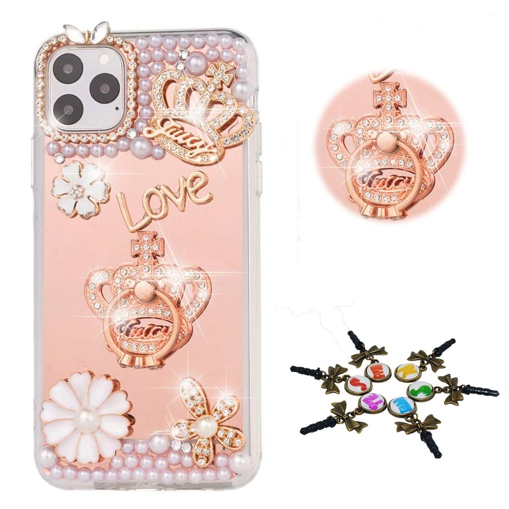 STENES Sparkle Phone Case Compatible with Moto Edge 2024 Case - STYLISH - 3D Handmade Bling Crown Flowers Stand Rhinestone Crystal Diamond Design Girls Women Cover - Gold
