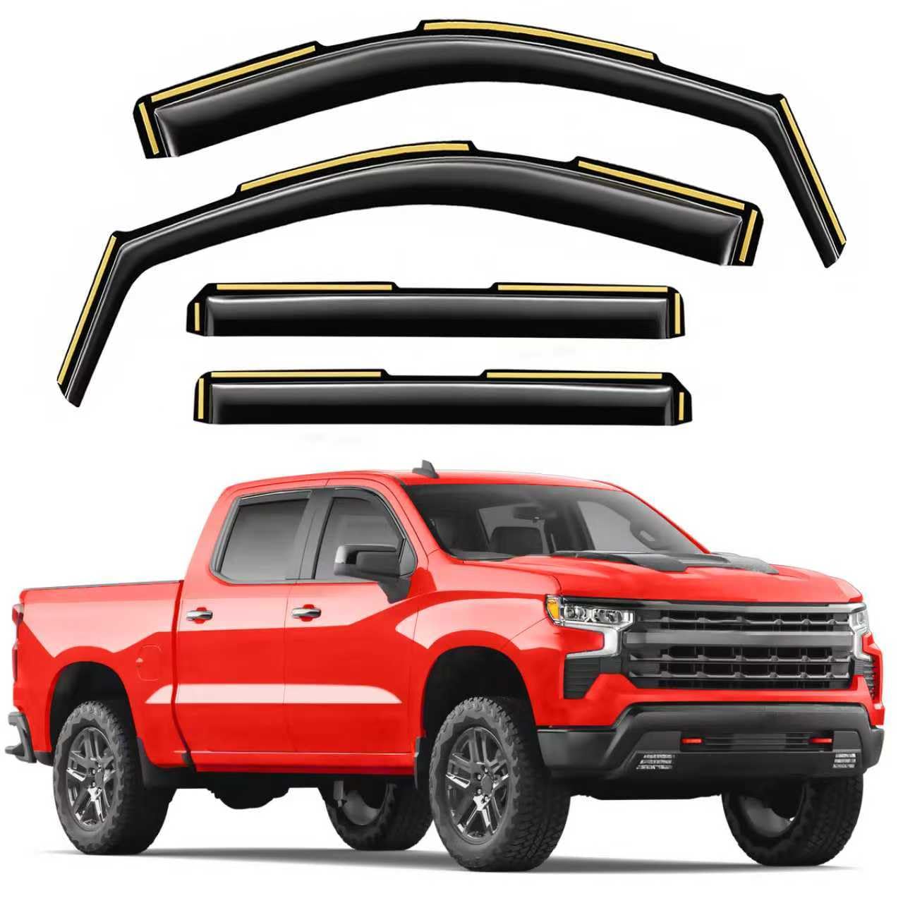 in-Channel Window Rain Guards Compatible with Truck Chevy Silverado/GMC Sierra 1500 2019-2026 Crew Cab Vent Visors Window Visors Extra Durable Window Deflectors Vent Shades Car Accessories