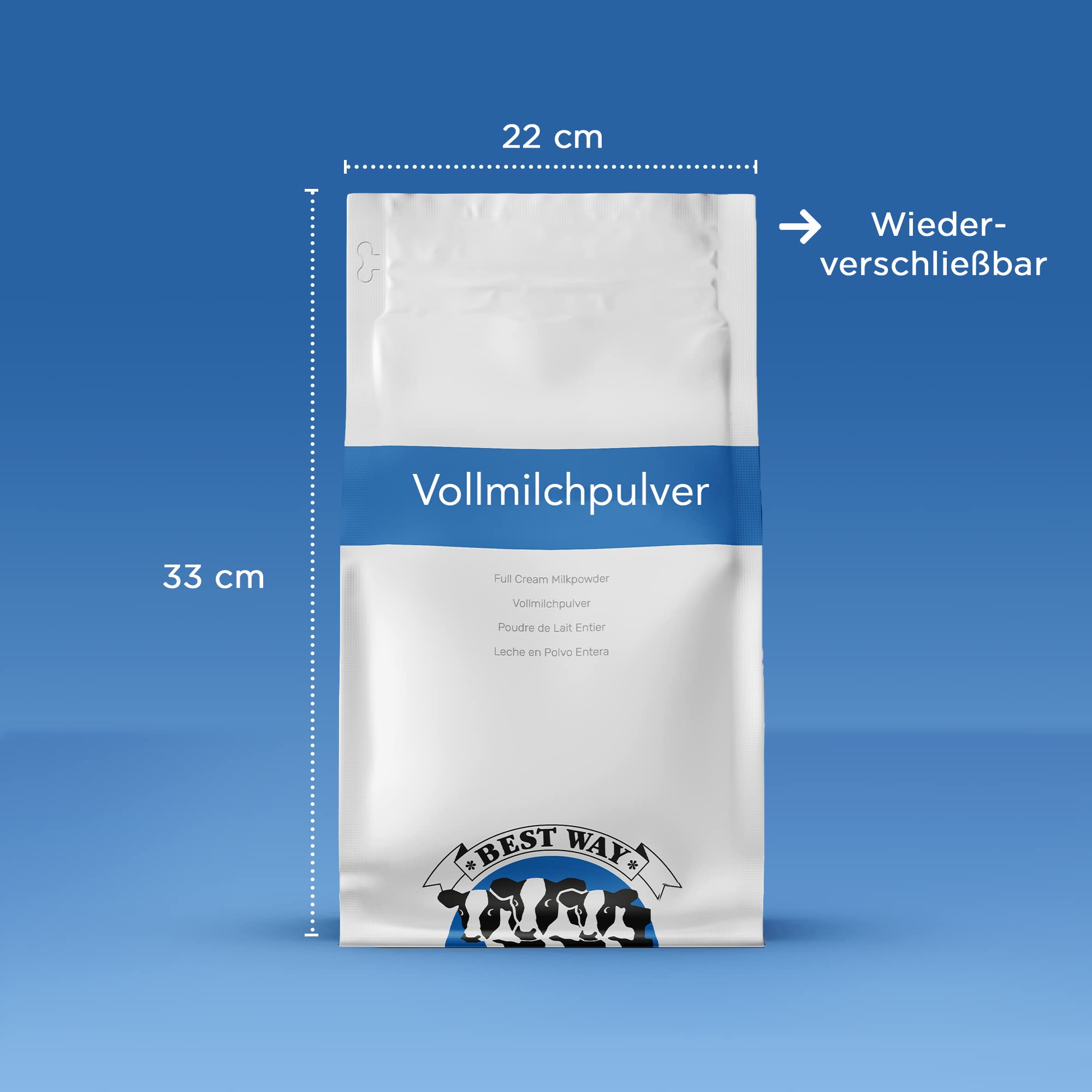Best Way | Vollmilchpulver | 5 KG | 0% Zusätzen | Wiederverschließbare Verpackung | Lange Haltbar | Vielfältige Anwendungsmöglichkeiten | Einfach Milch herstellen (nur Wasser hinzufügen)