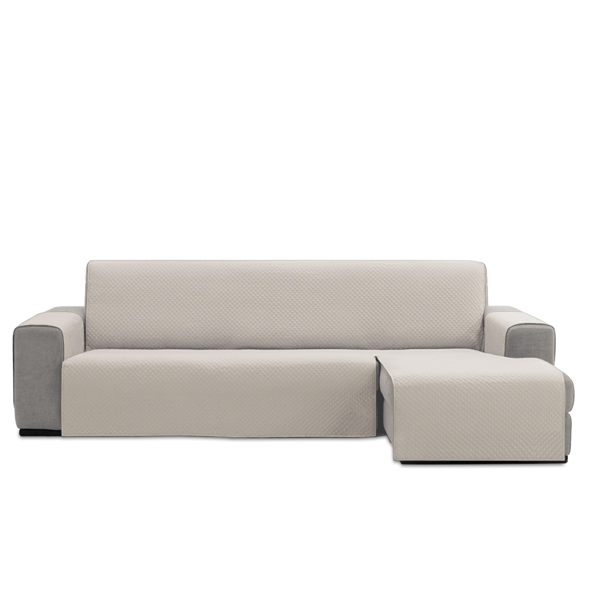 Quilted Chaise Longue Sofa Cover 240 cm (Seat) | REQUENA Model | Ecru | Protector Compatible Left/Right | Easy to Wash Canvas, Durable and Resistant | Made in Spain