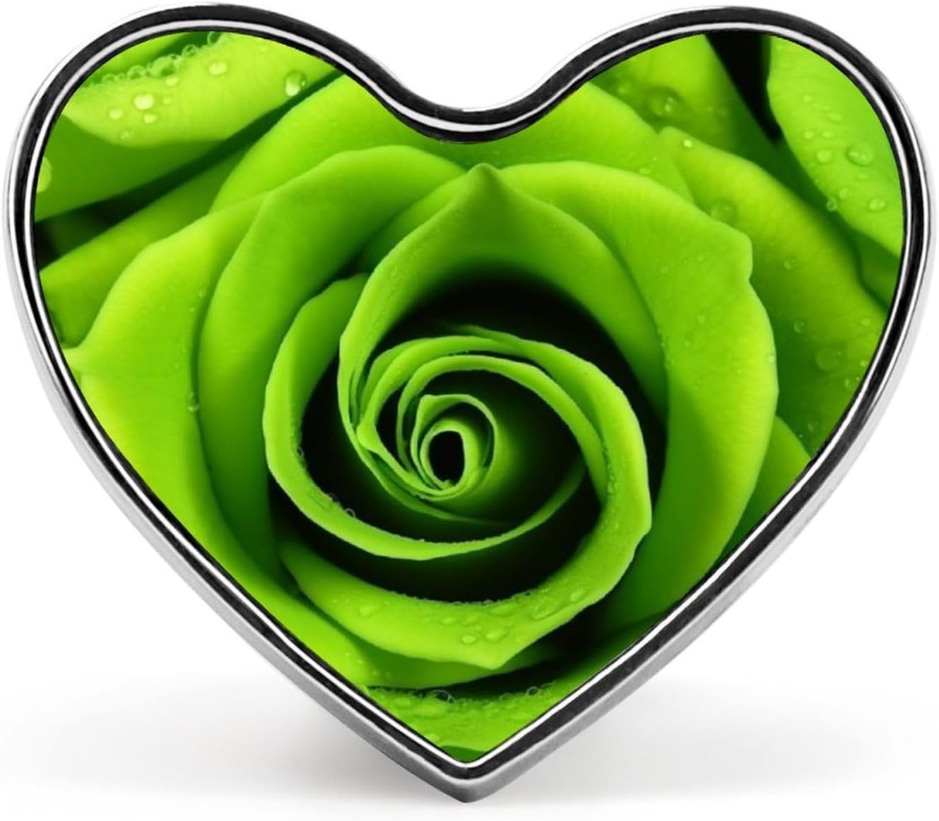 Green Rose Badges Heart with Button Design, Personalized Picture Pin Brooches, Heart Badge Holders for Decorate Hat Shirt Clothing Bag Accessories