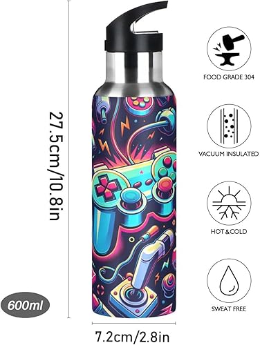 Vista 52 de Botella de agua amarilla para niños y niños, con aislamiento de acero inoxidable, para agua fría y caliente, con tapa con pajilla, para deportes