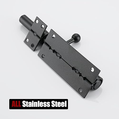 Miniatura 6 de JQK Pestillo de puerta de perno deslizante negro, 6.3 pulgadas (grosor 0.094 in) Perno de barril de acero inoxidable 304 resistente con orificio