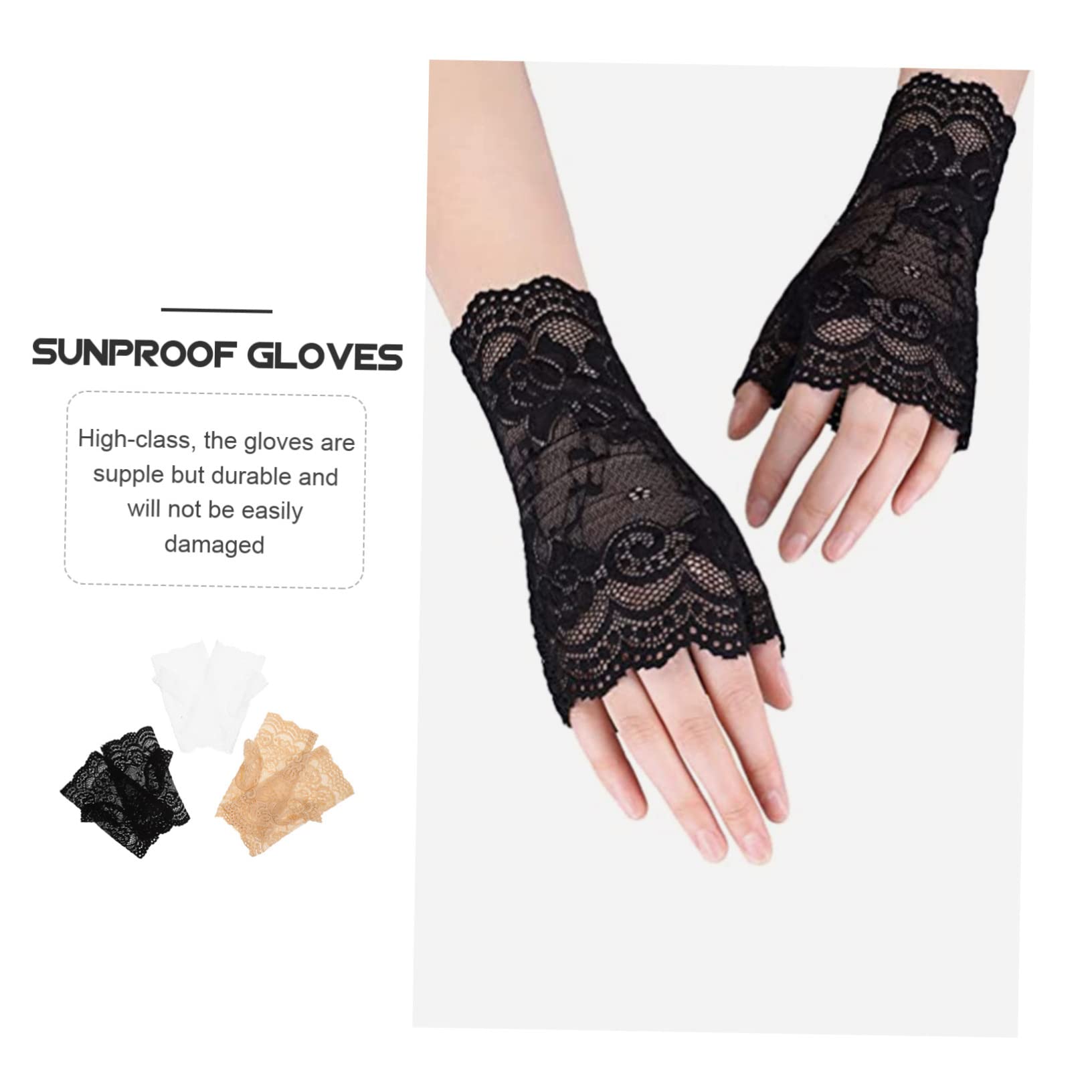 Beavorty Guantes De Protección Solar con Encaje para Mujeres De Mangas para Actividades Al Aire