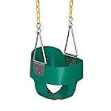 Jungle Gym Kingdom Baby Swing Outdoor - Heavy Duty Toddler Swing Set Accessories, High Back, Full Bucket Seat with Coated Chains for Outdoor Use - Fully Assembled - Green