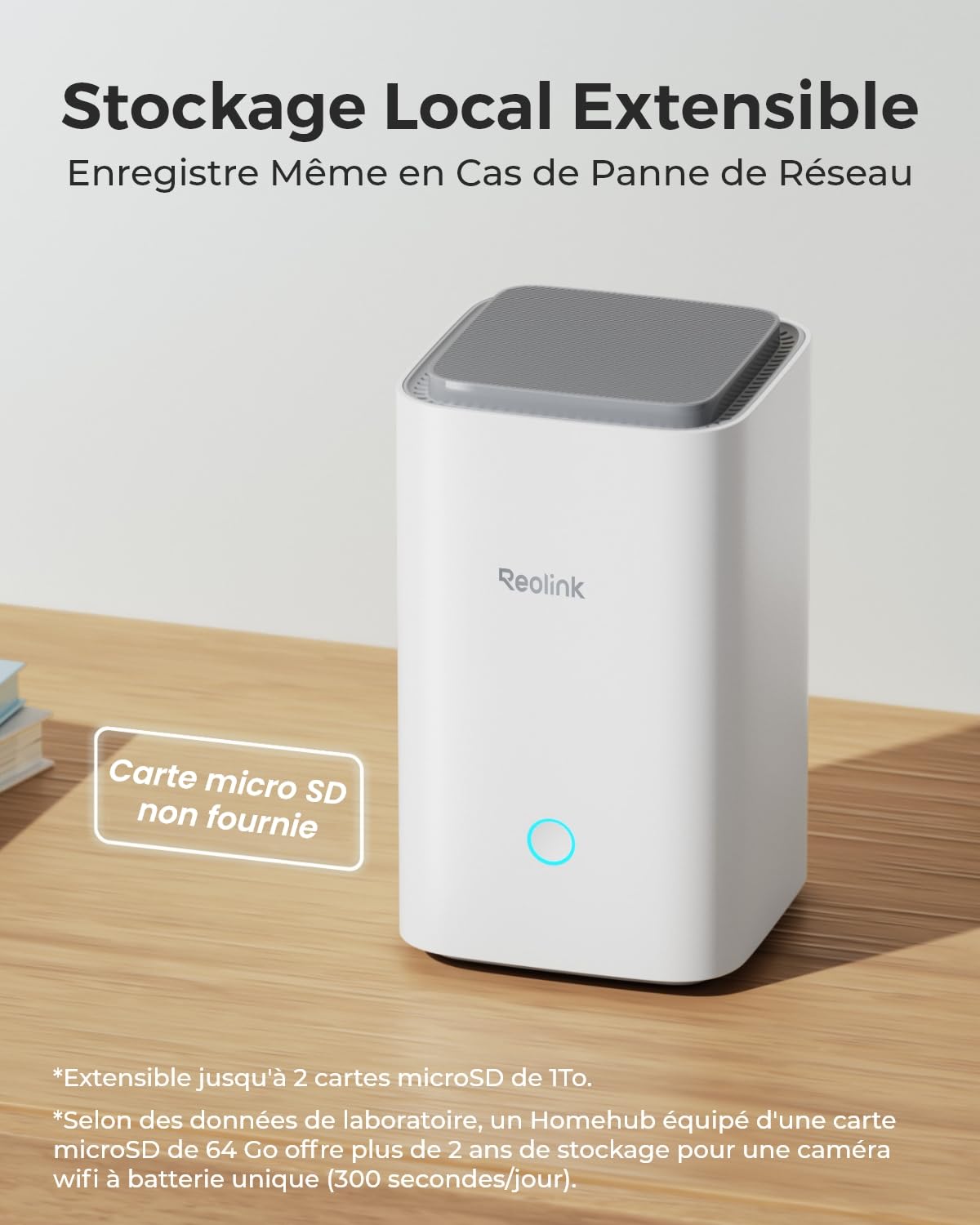 Reolink Home Hub Centre Surveillance WiFi Stockage Local sans Abonnement | Wi-Fi 2.4/5GHz, Supporte 8 Caméras, Stockage Extensible Jusqu'à 2 To, Chiffrement AES-128, Lecture Vidéo 16MP pour Reolink