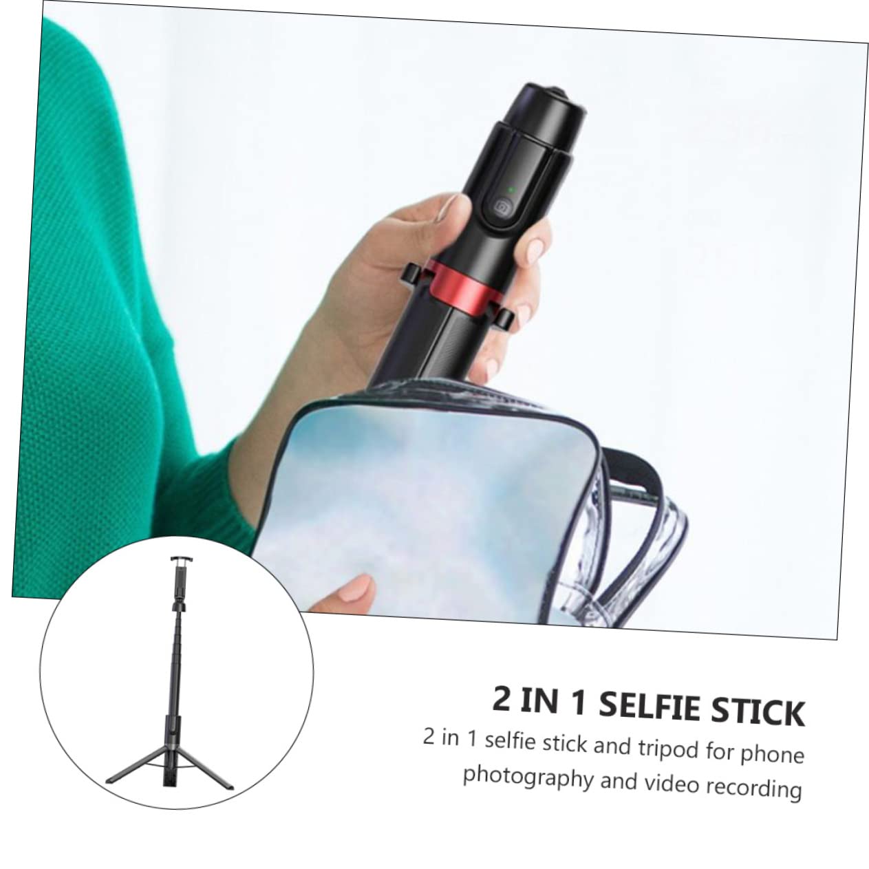Treppiede Selfie Stick per Telefono Clip Rotante 360° Nero