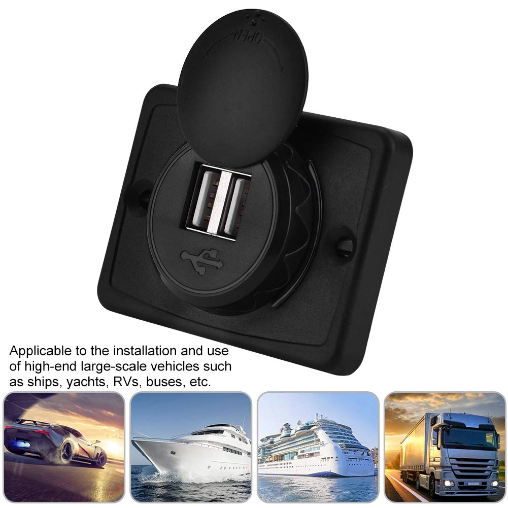 Aramox Car USB, 3.1A Car Dual Black ABS USB Port Socket Outlet 12V LED Waterproof