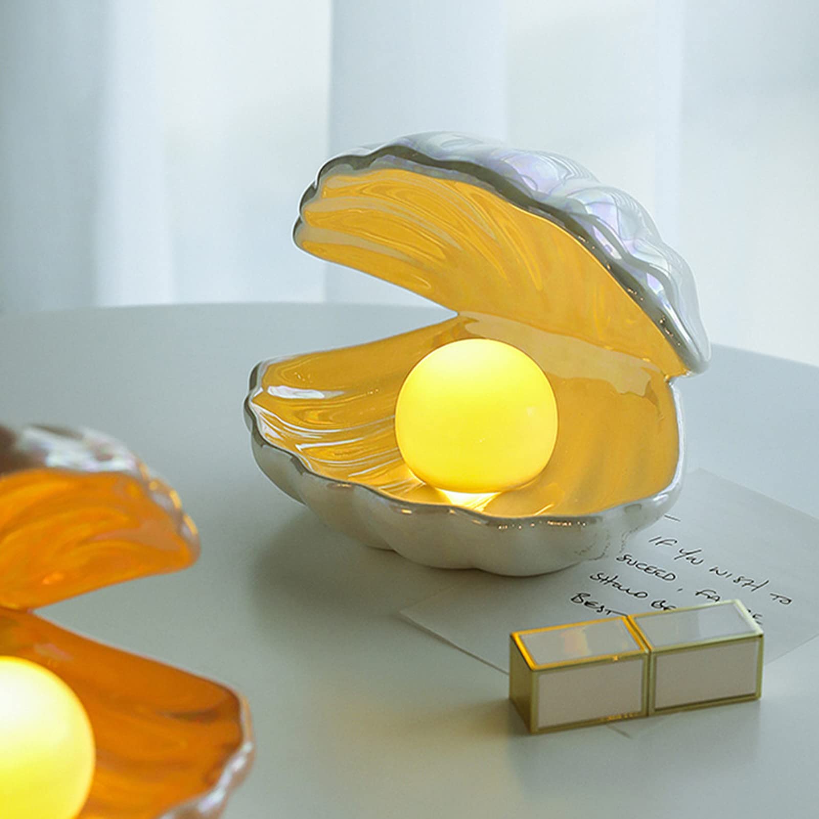 Shell lamp Night Light,Mood lamp Ceramic Ornament for Bedroom Living Room 13.5X 15 x16 cm (Green), 16 x 15 x 13.5 cm - Image 3