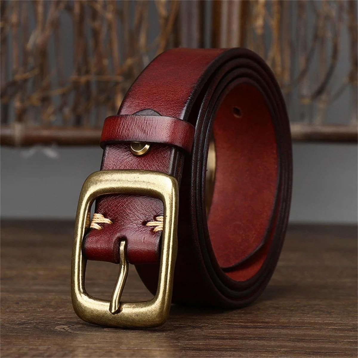 3,3 Cm Breite Kupferschnalle, Herrengürtel Aus Rindsleder, Handgefertigter Retro-Gürtel, Luxuriöser Gürtel, Breiter Jeansgürtel, Geschenk Für Herren