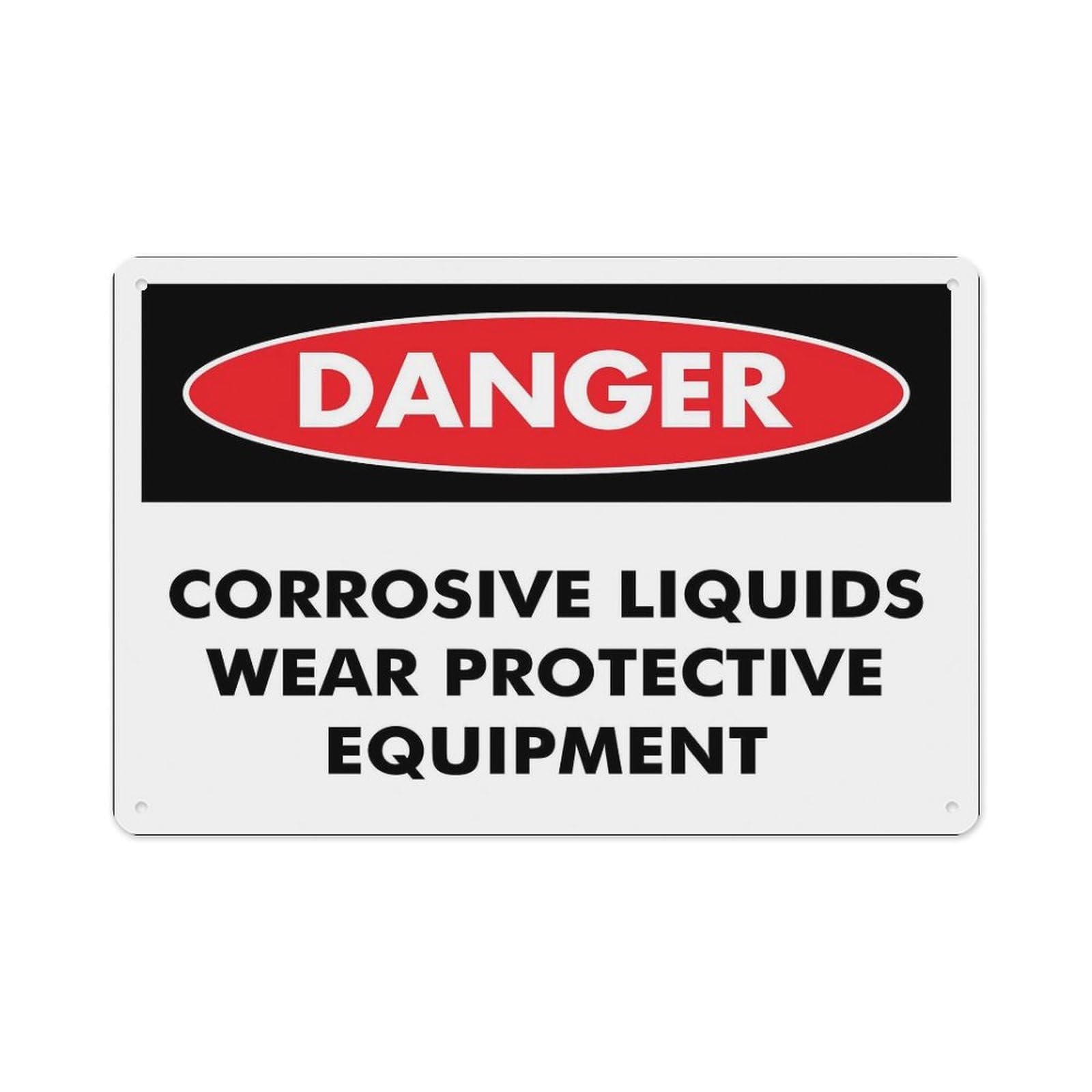 peiyeety Danger Corrosive Liquids Wear Protective Equipment Sign Aluminum Tin Warning Signs for Home Outdoor Garden 8X12 Inches