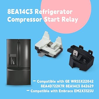 8EA14C3 Refrigerator Compressor Start Relay Replacement for GE WR55X22042 8EA4D722K7R 842629, for Embraco EM2X3125U