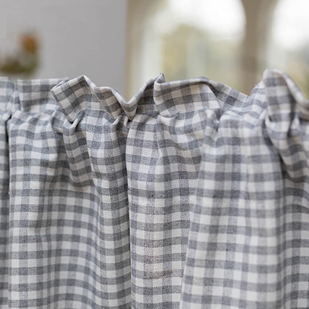 LinTimes Küchenvorhang Kariert - Raffrollo 107x160cm Grau Landhausstil