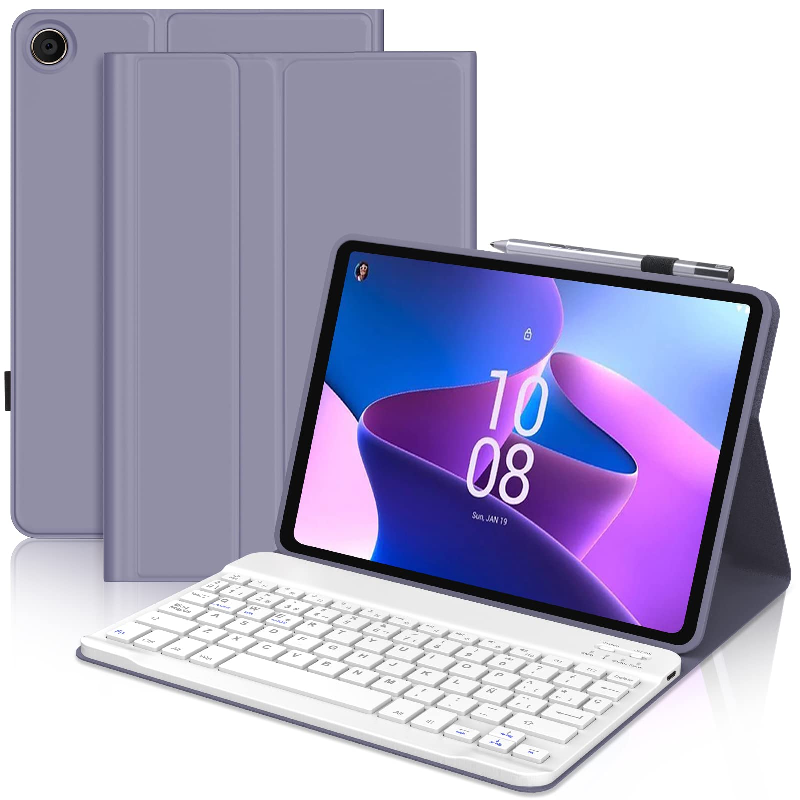 IVEOPPE Keyboard for Lenovo Tab M10 Plus 3rd Gen, Detachable Magnetic Wireless Spanish Keyboard Case for Lenovo Tab M10 Plus 3rd Gen, 10.61' 2022, Lavender Purple