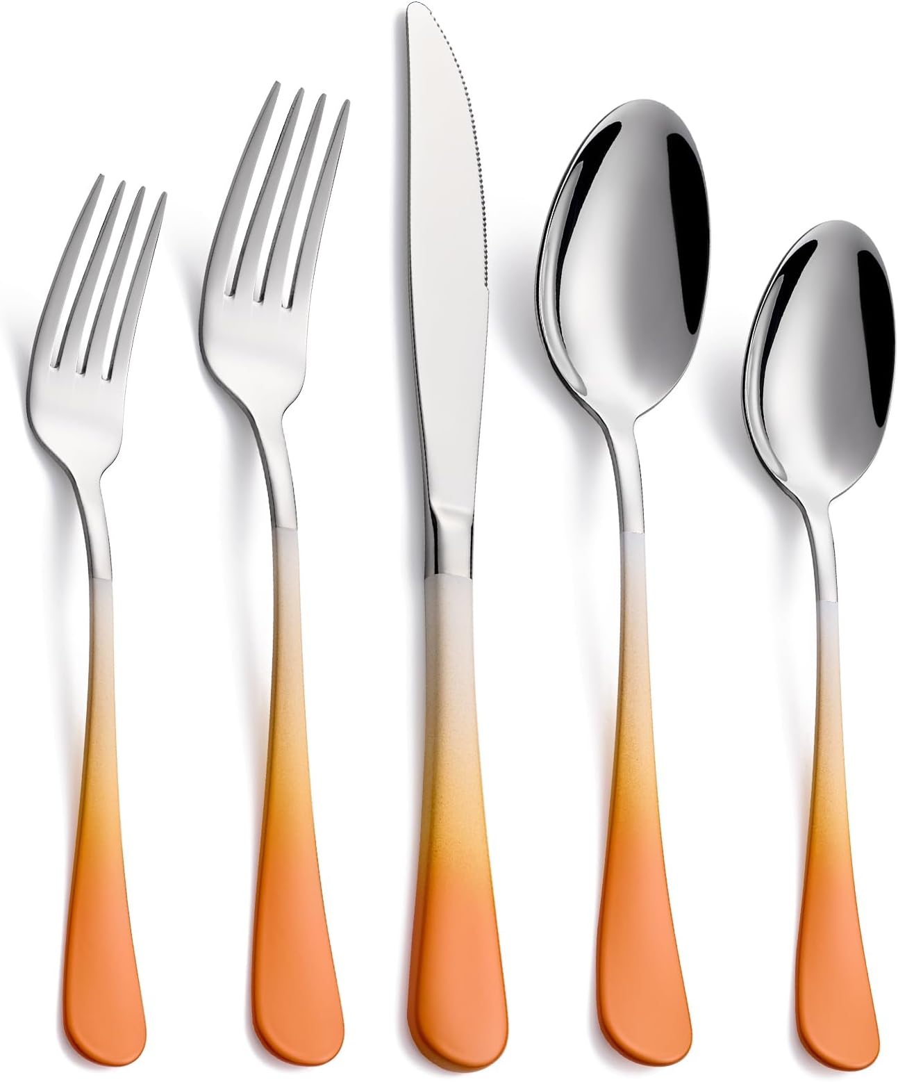 20-Pieces Color Silverware Sets for 4,Orange and white Handle Stainless Steel Cutlery Set, Include Forks Spoons and Knives Set, Dishwasher Safe Utensil Sets for Home Restaurant