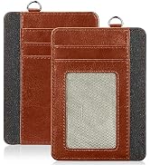 Dokpav 2 Pack Slim Minimalist Leather Wallets - Front Pocket Wallet With ID Window & Coin Purse (Claret & Black)