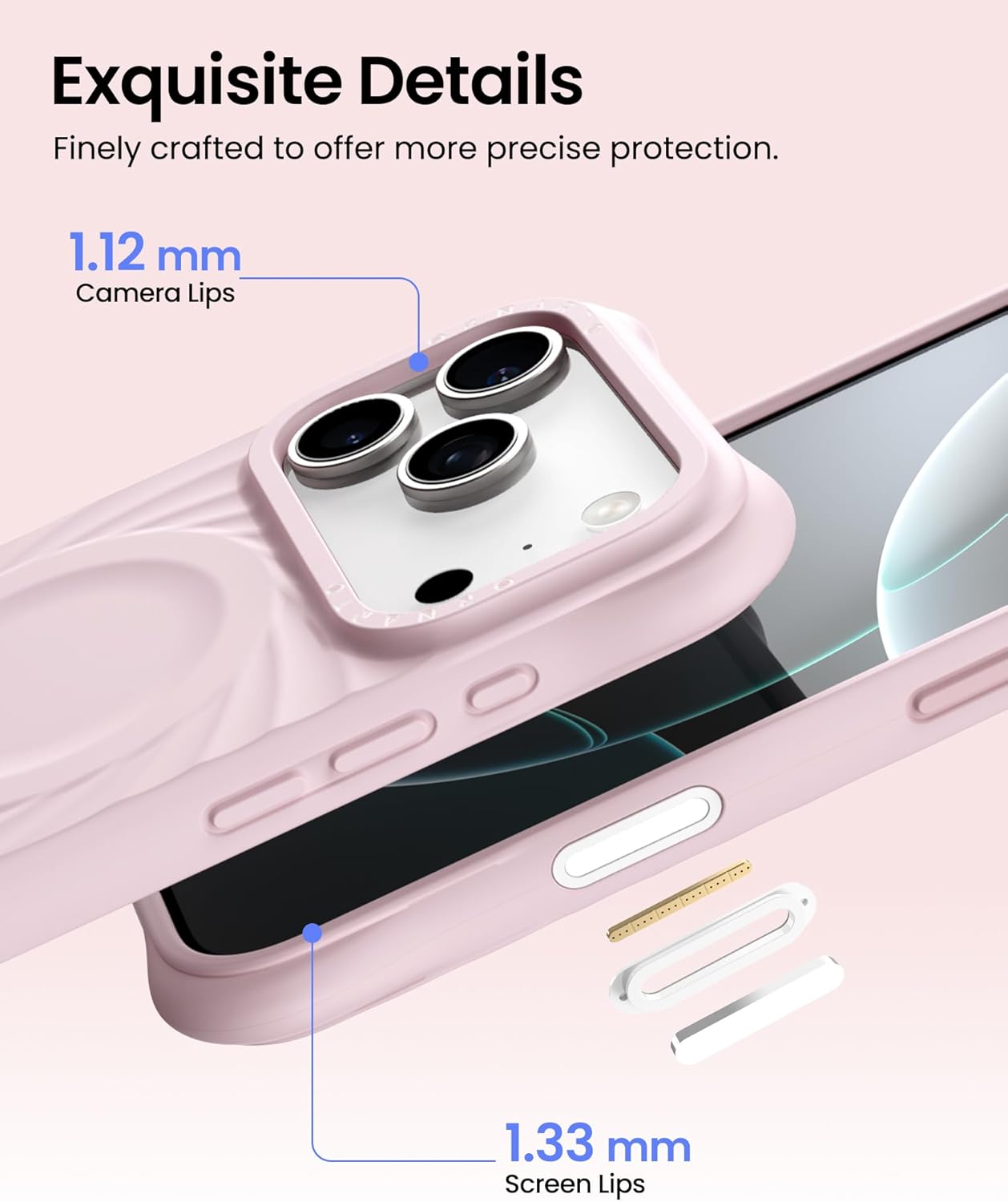 ORNARTO Vortuxe for iPhone 17 Pro Case 6.3" | 2X MIL-STD Protection | Camera Control Button | Compatible with MagSafe | Sleek Aesthetic Liquid Silicone Phone Cover | Pink Quartz - Image 4