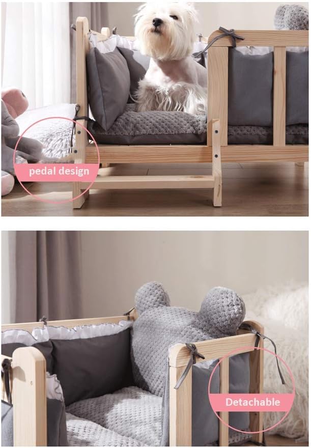 Solid Wood Pet Bed Kennel Dog Bed Removable and Washable Kennel Pet Cat Litter Large and Medium-Sized Dog Supplies Away from Moisture Not Easy to Deform (C Medium)