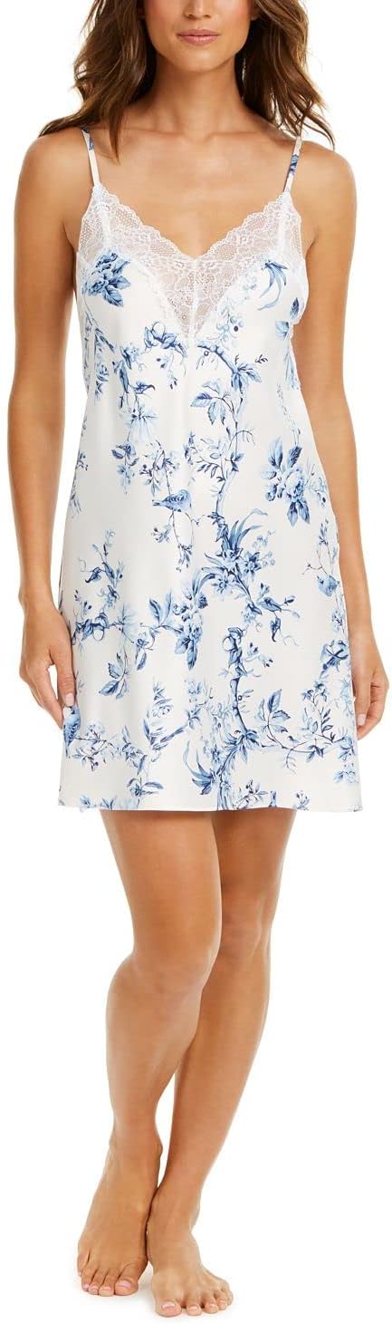 Linea DonatellaAviary Lace-Trim Floral-Print Satin Chemise Nightgown Ivory Size Small