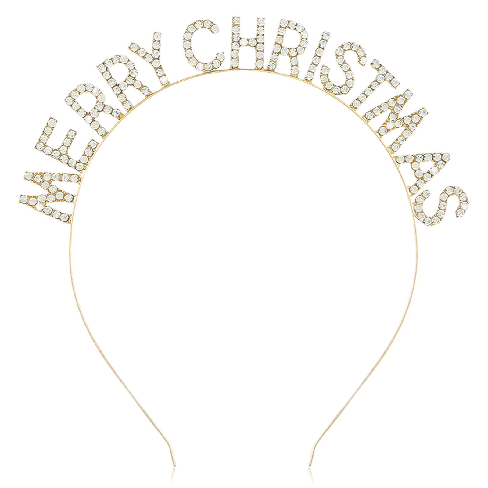 Merry Christmas Rhinestone Headbands Sparkly Xmas Hair Hoops Gold Headband Holiday Party Tiara Crystal Letter Headdress for Women