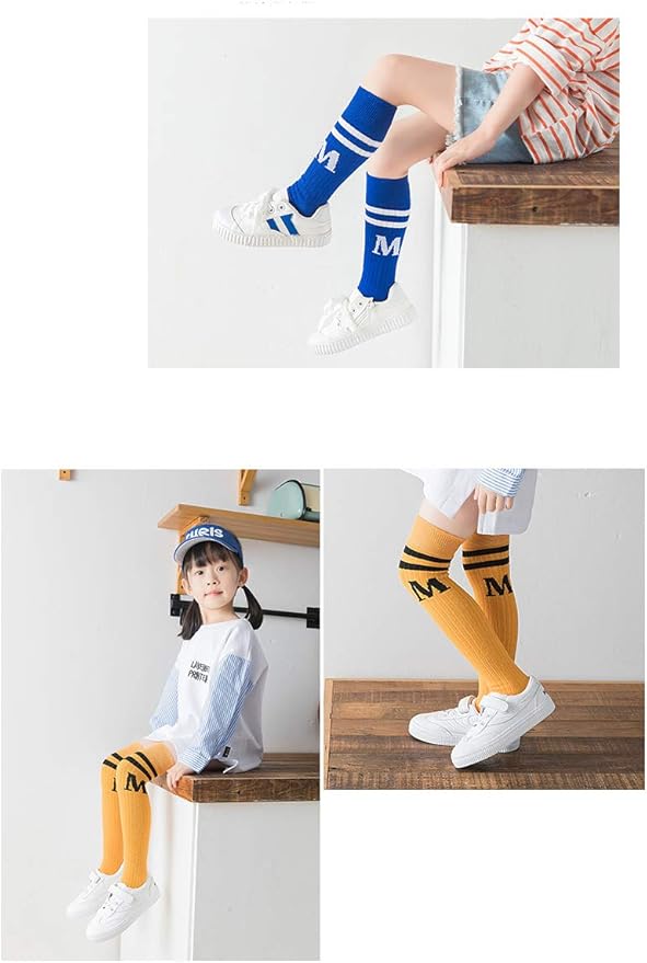 1 Paio Di Calzini Al Ginocchio Calzini Da Scuola A Tubo Lungo Per Bambini Calzini Per Bambini Della Scuola A Righe Di Colore Nero/bianco/assorto - Foto 2