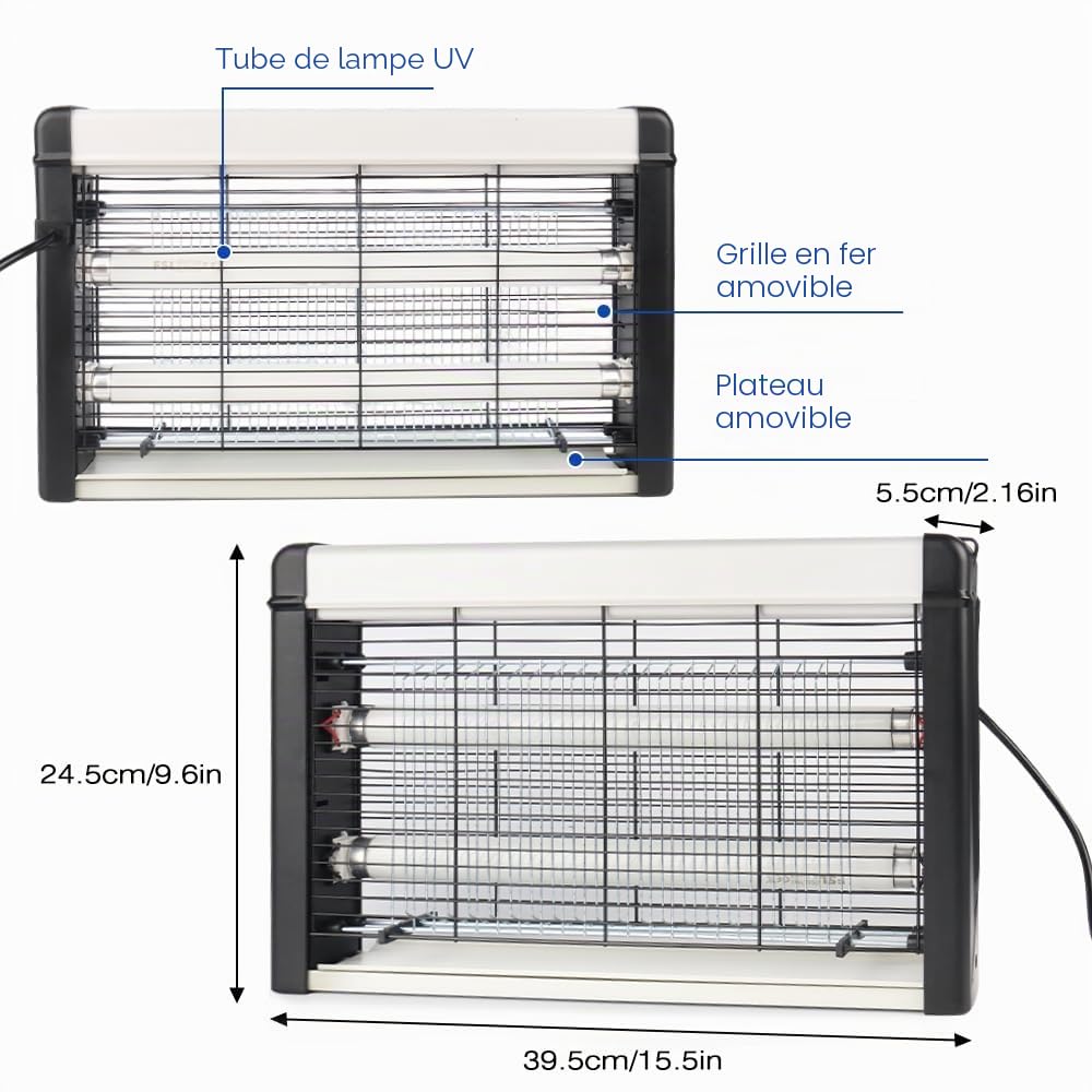 Lampe Anti Moustique 3500V - 20W UV Tue Mouche Electrique, Non Toxique & Lutte Antiparasitaire, Piège à Insectes, moustiques et Mouches, Convient pour Maison, Jardin