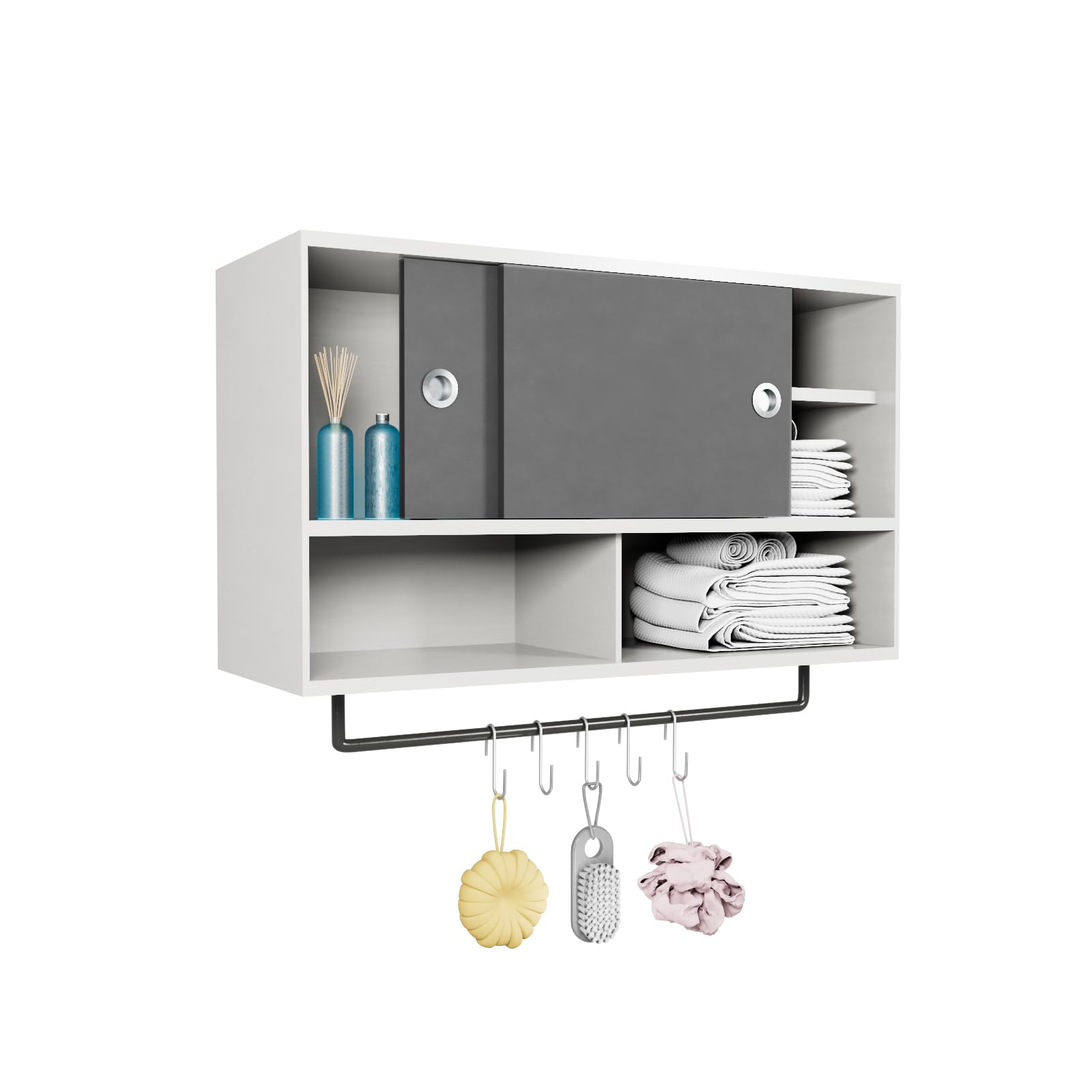 Ceredeme Bathroom Wall Storage Cabinet with Towel Bar, Medicine Cabinets with 2 Sliding Door, Kitchen Dinnerware Wall Cabinet, Additional Open Storage Space