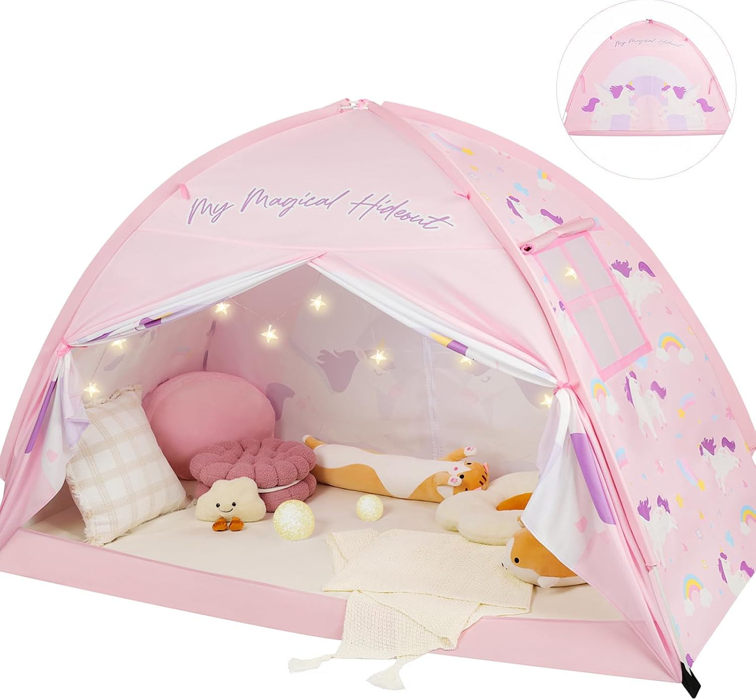 Twin Bed Tent for Kids, Twin Size Bed Canopy with Star Lights, Privacy Space Blackout Sleeping Tents, Indoor Breathable Portable Floor Bed Tent for Boys and Girls, Unicorn