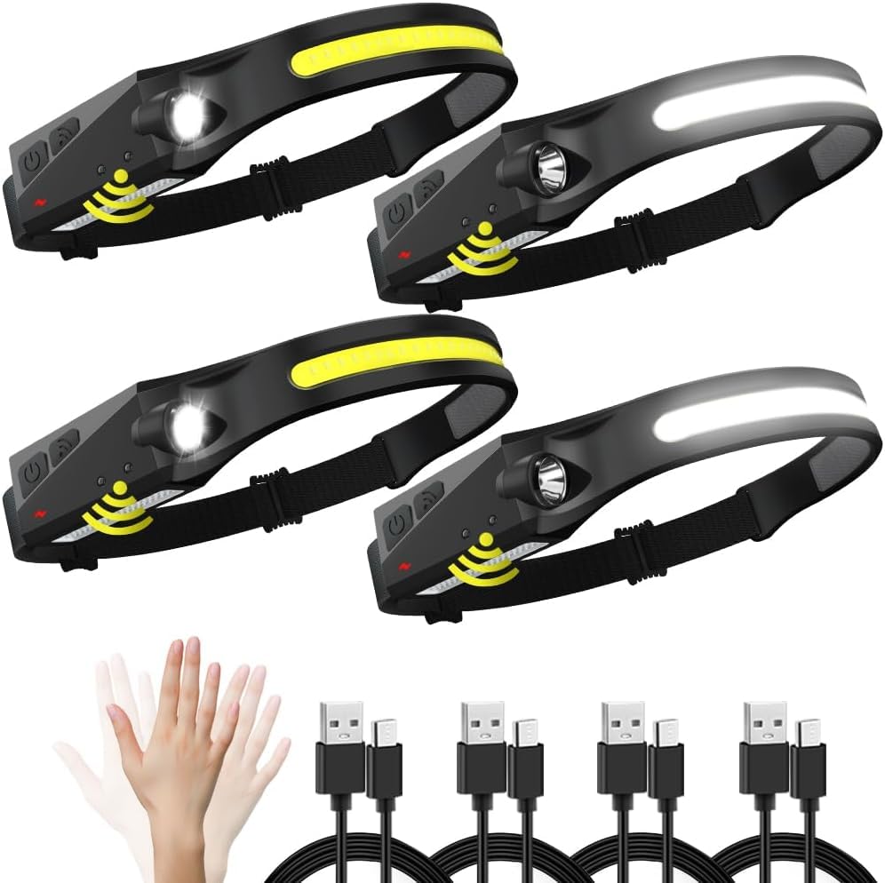 Lampe frontale LED pour camping et aventures en plein air Lot de 4 avec capteur de mouvement