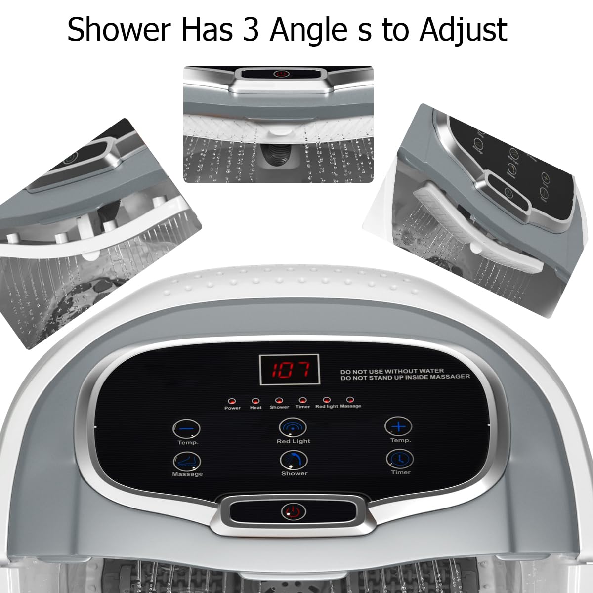 HOMASIS Fußbad Elektrisch, Fußbadewanne mit 4 Rollen(2 mit Bremsen), Fußmassagegerät mit Heizung 35-48°C, Timer 10-60 min, Fußsprudelbad mit Massagefunktion, Fußwanner für Zuhause (Grau)