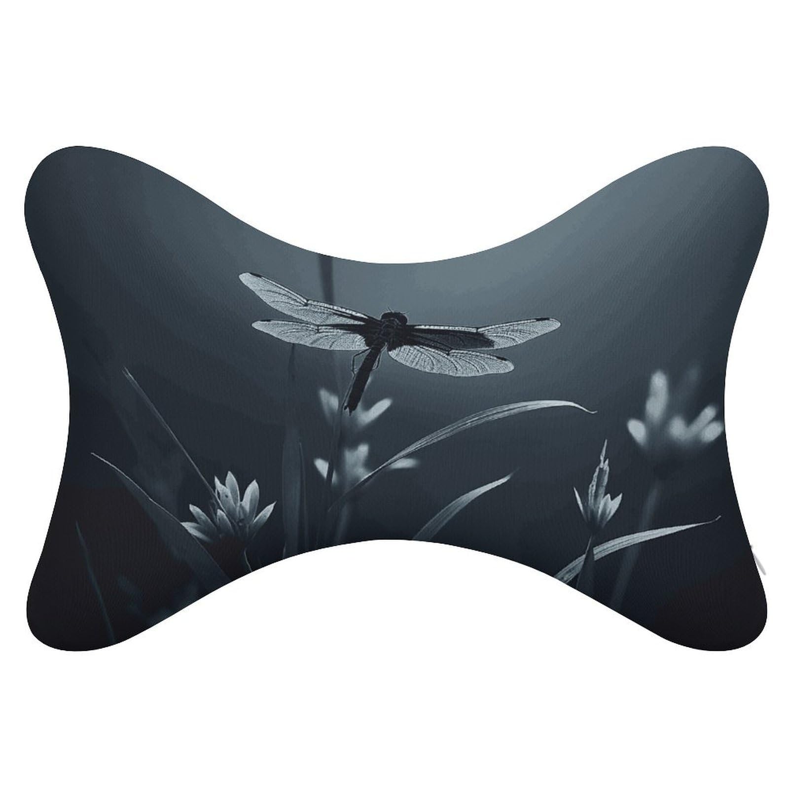 JTREHY Dragonfly Silhouette Car Neck Pillow Dog Bone Shaped Travel Neck Headrest Back Chiropractic Car Support Pillow Adjustable Strap Sofa Lounge Chair Head Pillows for Car Seat