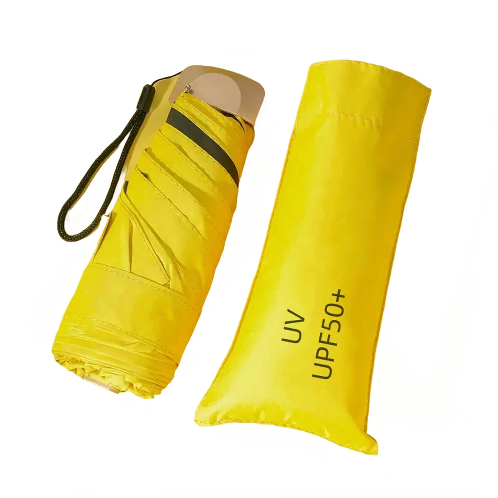 OonMan pocket umbrella Mini Sun Umbrella Small Pocket Rainproof Folding Anti-Uv Umbrella-Yellow