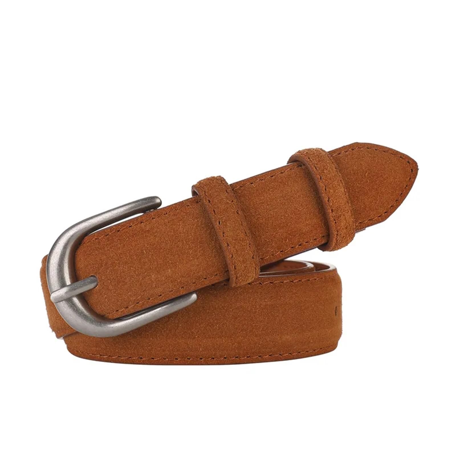 Hudfvioi Unisex Brown Women's Belts Women's Wide Casual Belt Suede Cowhide Waistband With Silver Buckle For Dresses And Jeans(Brown)