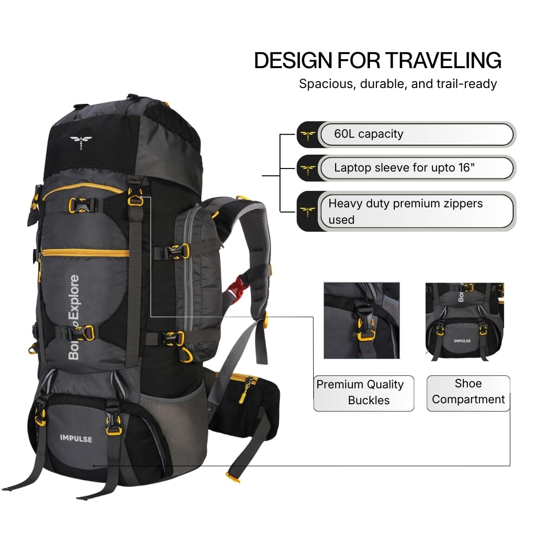 Impulse 4 Compartments 80 Litres Keep Discovering Heavy Waterproof Rucksack Trekking Hiking Camping Outdoor Camps Luggage Bags Tour Travel Backpack For Man And Woman with Rain Cover (Multicolor) 1